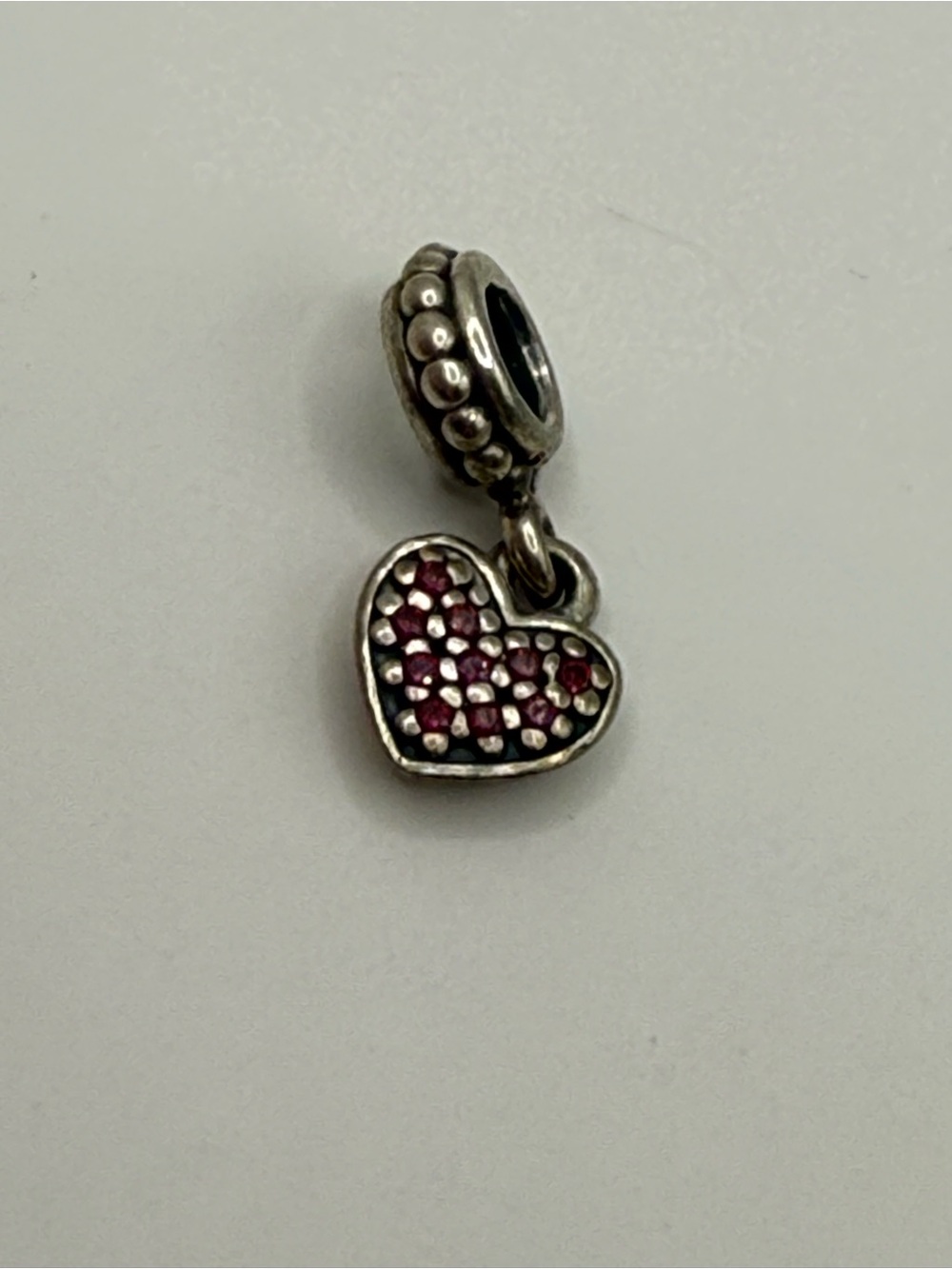 Pandora Silver Heart Dangle Charm with red pave Stones (retired)model # 791023CZ